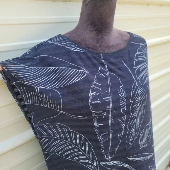 Gap Top Blouse Womens Tropical Leaf Sleeveless Navy Blue White Sheer Sz XL - Picture 6 of 8